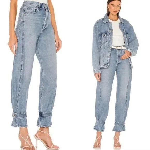 Agolde Jeans Size 28 Cleo Ankle Straps Wide Leg Organic Cotton Light Wash
